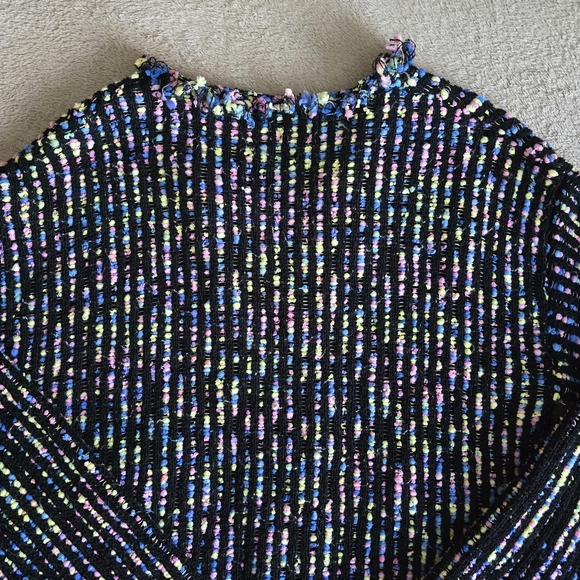Zara multicolor knit tweed open front fringe cardigan size large - Picture 11 of 15